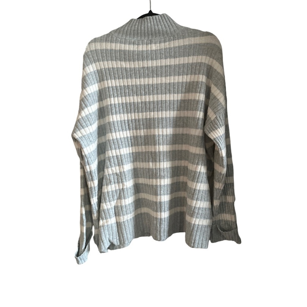 LOFT Gray and Cream Striped Turtleneck Sweater - Picture 3 of 4